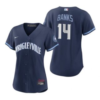 Women Chicago Cubs Ernie Banks City Connect Wrigleyville Jersey Navy Stitched