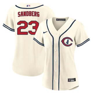 Women's Chicago Cubs Ryne Sandberg 2022 Field of Dreams Cream Stitched Jersey With Name
