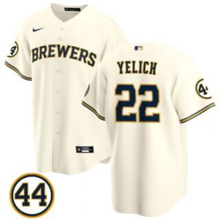 Men's #22 Christian Yelich Milwaukee Brewers Navy Jersey Cool Base Cream