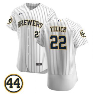Men's #22 Christian Yelich Milwaukee Brewers Cream Jersey Flex Base White