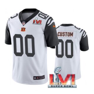 Men's Custom Cincinnati Bengals 2022 Super Bowl LVI White Color Rush Limited Stitched Jersey