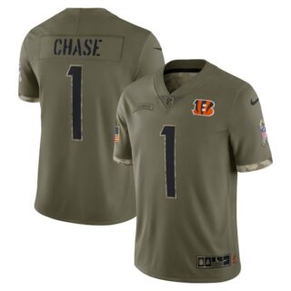 Men's Jamarr Chase Cincinnati Bengals Olive 2022 Salute To Service Jersey Stitched