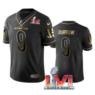 Men's Joe Burrow Cincinnati Bengals 2022 Super Bowl LVI Black Golden Stitched Jersey