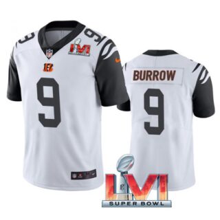 Men's Joe Burrow Cincinnati Bengals 2022 Super Bowl LVI White Color Rush Limited Stitched Jersey