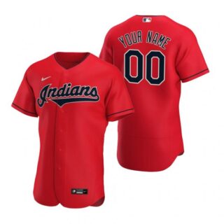 Men's Custom Cleveland Indians Flex Base Jersey Red