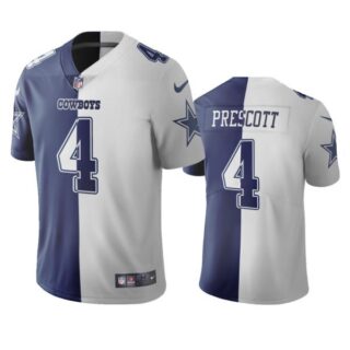 Men's #4 Dak Prescott Dallas Cowboys Navy White Split Two Tone Jersey Stitched
