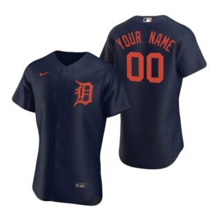 Men's Custom Detroit Tigers Flex Base Jersey Navy Orange