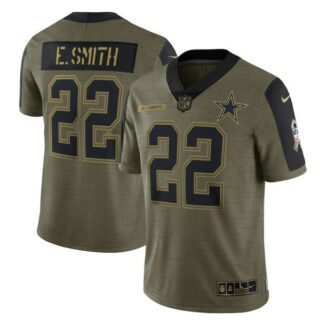 Men's #22 Emmitt Smith Dallas Cowboys Olive 2021 Salute To Service Limited Jersey