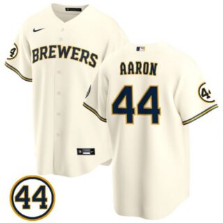Men's #44 Hank Aaron Milwaukee Brewers Gray Jersey Cool Base Cream