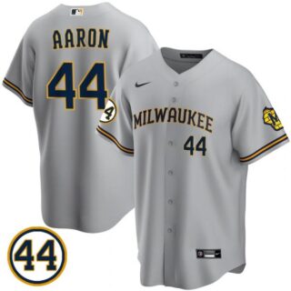 Men's #44 Hank Aaron Milwaukee Brewers Gray Jersey Cool Base Gray