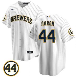Men's #44 Hank Aaron Milwaukee Brewers Gray Jersey Cool Base White