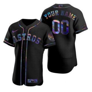 Men's Custom Houston Astros Flex Base Jersey Black Holographic