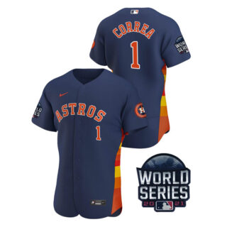 Men's Houston Astros Carlos Correa 2021 World Series Stitched Jersey Flex Base Navy