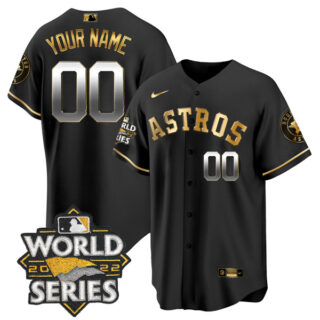 Men's Houston Astros Custom 2022 World Series Black Golden Stitched Jersey