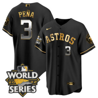 Men's Houston Astros Jeremy Pena 2022 World Series Black Golden Stitched Jersey