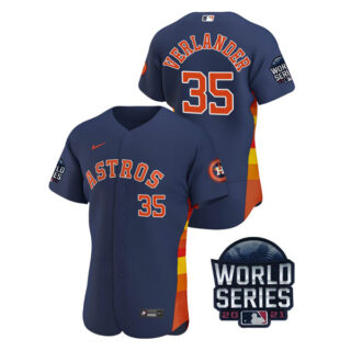 Men's Houston Astros Justin Verlander 2021 World Series Stitched Jersey Flex Base Navy
