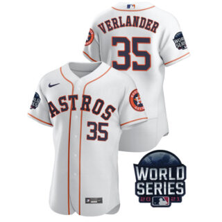 Men's Houston Astros Justin Verlander 2021 World Series Stitched Jersey Flex Base White Home