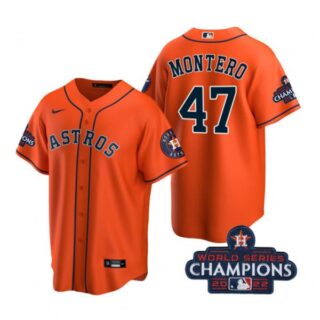 Youth Rafael Montero Houston Astros 2022 World Series Champions Orange Stitched Jersey