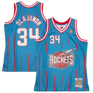 Men's #34 Hakeem Olajuwon Houston Rockets 1996-97 Hardwood Classics Jersey Blue