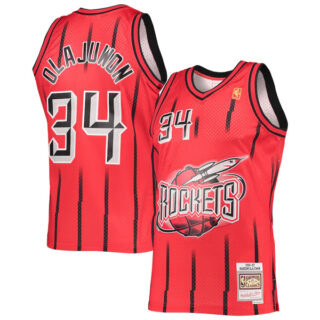 Men's #34 Hakeem Olajuwon Houston Rockets 1996-97 Hardwood Classics Jersey Red