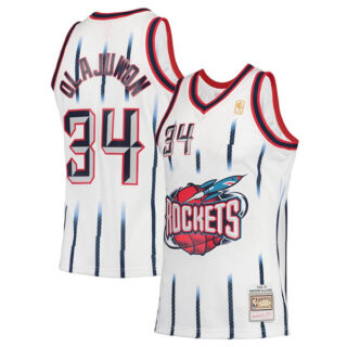 Men's #34 Hakeem Olajuwon Houston Rockets 1996-97 Hardwood Classics Jersey White