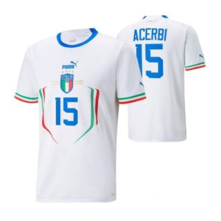 Youth Francesco Acerbi Italy National Team White Away Soccer Jersey 2022-23