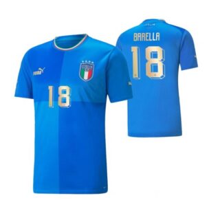 Youth Nicolo Barella Italy National Team Blue Home Soccer Jersey 2022-23