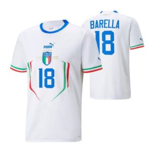 Youth Nicolo Barella Italy National Team White Away Soccer Jersey 2022-23