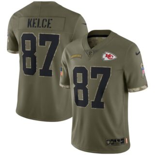 Men's Travis Kelce Kansas City Chiefs Olive 2022 Salute To Service Jersey Stitched