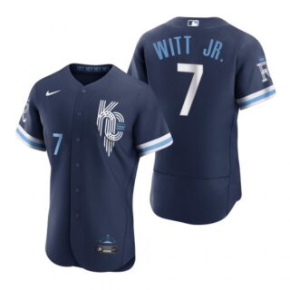 Men's - Flex Base Kansas City Royals Bobby Witt Jr. Navy 2022 City Connect Stitched Jersey