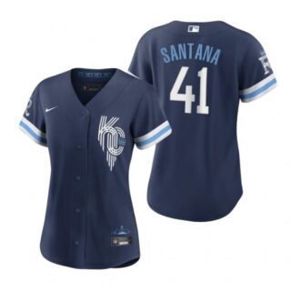 Women Kansas City Royals Carlos Santana Navy 2022 City Connect Stitched Jersey