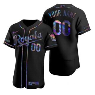 Men's Custom Kansas City Royals Flex Base Jersey Black Holographic