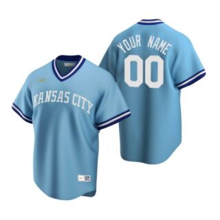 Men's Custom Kansas City Royals Cool Base Jersey Light Blue Cooperstown