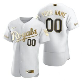 Men's Custom Kansas City Royals Flex Base Jersey White Golden