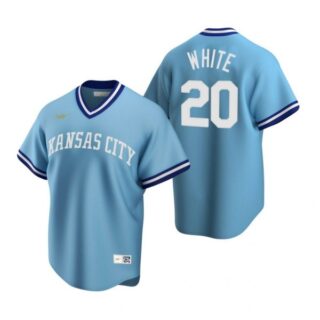 Men's Frank White Kansas City Royals Cool Base Jersey Light Blue Cooperstown