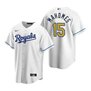 Men's Patrick Mahomes Kansas City Royals Cool Base Jersey White Golden