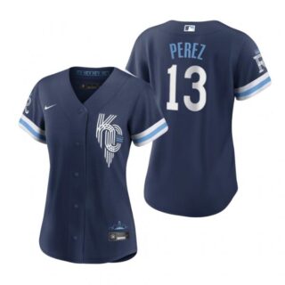 Women Kansas City Royals Salvador Perez Navy 2022 City Connect Stitched Jersey