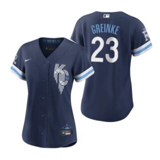 Women Kansas City Royals Zack Greinke Navy 2022 City Connect Stitched Jersey