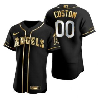 Men's Custom Los Angeles Angels Flex Base Jersey Black Golden