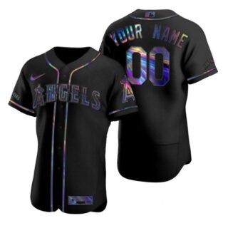 Men's Custom Los Angeles Angels Flex Base Jersey Black Holographic