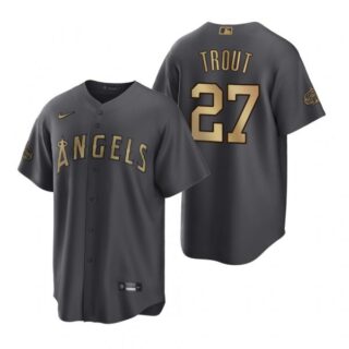 Men's Cool Base Mike Trout Los Angeles Angels 2022 MLB All-Star Game Charcoal Black Stitched Jersey
