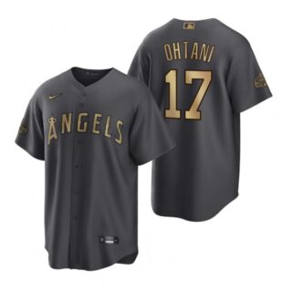 Men's Cool Base Shohei Ohtani Los Angeles Angels 2022 MLB All-Star Game Charcoal Black Stitched Jersey