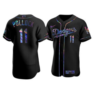Men's Los Angeles Dodgers #11 A.J. Pollock Flex Base Jersey Stitched Black Holographic