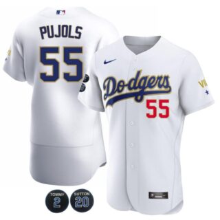 Men's Los Angeles Dodgers Albert Pujols Flex Base Jersey - Stitched White Golden