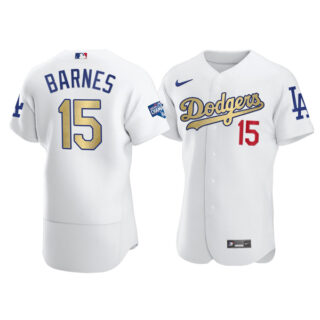 Men's Los Angeles Dodgers #15 Austin Barnes Flex Base Jersey Stitched White Gold Program