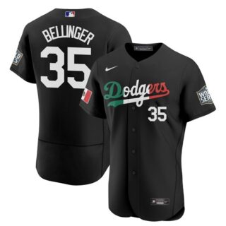 Men's - Flex Base Cody Bellinger Los Angeles Dodgers Black Mexico Flag Jersey Stitched