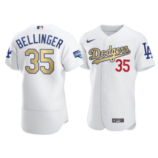 Men's Los Angeles Dodgers #35 Cody Bellinger Flex Base Jersey Stitched White Gold Program