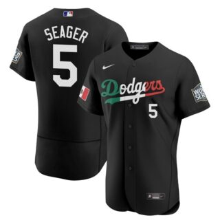 Men's - Flex Base Corey Seager Los Angeles Dodgers Black Mexico Flag Jersey Stitched
