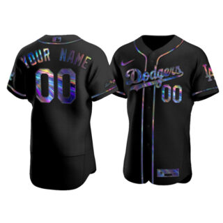 Men's Los Angeles Dodgers Custom Flex Base Jersey Stitched Black Holographic