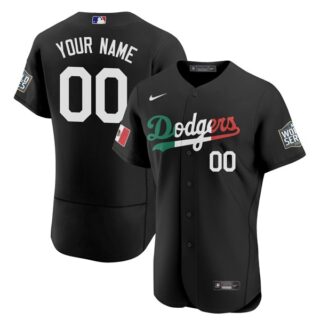 Men's - Flex Base Custom Los Angeles Dodgers Black Mexico Flag Jersey Stitched